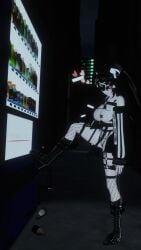 1girls 3d animal_ears bandaid_on_cheek bandaid_on_nose bikini_bottom black_hair collar garter_straps grey_skin harness large_breasts long_hair lunavrc_(artist) mostly_nude original original_character shiny shiny_skin smile smiling solo spiral_eyes straps tape_on_nipples taped_nipples thick_thighs vrchat vrchat_avatar