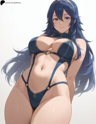 1girls ai_generated arms_behind_back bangs blue_eyes blue_hair breasts closed_mouth female fire_emblem fire_emblem_awakening hair_between_eyes hair_ornament hairband hi_res high_quality high_resolution highres large_breasts light light_smile lips long_hair looking_at_viewer lucina_(fire_emblem) midriff navel nose opal_nemy patreon_logo patreon_url patreon_username plain_background self_upload shadow shiny shiny_clothes shiny_hair shiny_skin simple_background solo thick_thighs thighs watermark white_background wide_hips