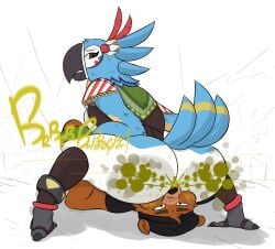 2boys 2d ass avian avian_male bard bear big_ass breath_of_the_wild facesitting fart fart_fetish farting farting_in_face farting_in_mouth farting_on_another furry furry_male kass_(zelda) male male_only no_genitals no_sex nonhuman odka onomatopoeia simple_background sitting_on_face sitting_on_person sweat tagme text the_legend_of_zelda the_legend_of_zelda:_breath_of_the_wild ursid