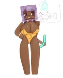 breasts dark-skinned_female dark_skin efe_(minecraft) female golden_bikini golden_week microsoft minecraft mojang purple_hair pussy short_hair tagme theredcosmos vagina video_game_character video_game_franchise video_games