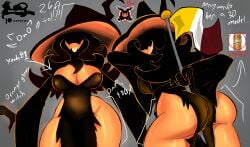 black_body black_skin dark-skinned_female dark_skin deltarune eram eram_(deltarune) female flag fusion hat miss_mizzle_(deltarune) orange_body orange_skin roch_nsfw rochin1000 smile smiling solo two-tone_body two-tone_skin video_game_character video_games