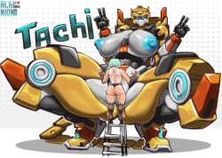 1futa 1girls ahe_gao albinion alternate_version_at_source armor big_breasts big_penis blue_eyes cheetah explicit female female_penetrated first_porn_of_character futa_on_female futanari huge_ass huge_breasts huge_cock hyper large_balls line_art looking_at_viewer mecha mecha_focus mecha_girl metal_cardbot metallic_body presenting robot robot_girl scetch sex solo spread_legs squatting strap-on tachi_(metal_cardbot) tachy_(metal_cardbot) thick_thighs v_sign wide_hips yellow_body