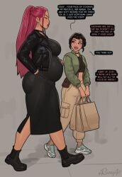 1futa 1girls fully_clothed futanari huge_breasts implied_futa implied_sex kpop_demon_hunters medium_breasts mira_(kpop_demon_hunters) not_porn pregnant rocner rocner-verse shopping tagme zoey_(kpop_demon_hunters)