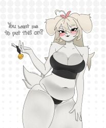 anthro big_breasts canine chubby chubby_anthro chubby_female cindraws collar dog_ears dog_girl fur furry gift_art glasses panties pponpon_pon slightly_chubby slightly_chubby_anthro slightly_chubby_female tail tight_clothes tight_clothing white_fur