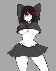 1girls angry angry_expression areola_slip areolae beeronica belly belly_button big_breasts black_hair blush breasts clothing color colored digital_drawing_(artwork) digital_media_(artwork) female_only hair hair_highlights hands_behind_head highlights kill_la_kill legs looking_at_viewer matoi_ryuuko patreon pose skirt stomach studio_trigger tomboy veronica_and_jelly