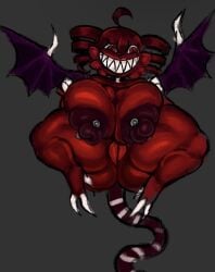 big_breasts chimera disumisu2 kasane_teto kasane_teto_(chimera) nipple_piercing nipples pussy red_eyes red_hair red_skin tagme tail thick_thighs utau wings