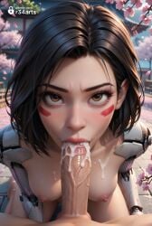 1boy 1boy1girl 1girls ai_generated alita artist_name battle_angel_alita black_hair blowjob blush breasts brown_eyes cherry_blossoms cum cum_in_mouth cum_on_body cum_on_breasts cum_on_penis cyborg erection facial fellatio female hi_res kneeling large_penis lips looking_at_viewer medium_breasts nipples nose nude oral outdoors patreon_logo patreon_username penis petals pov r34arts saliva short_hair solo_focus straight uncensored veins veiny_penis web_address