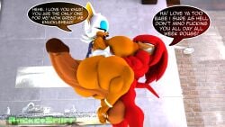 3d 3d_(artwork) anthro bathroom dialogue enormous_penis huge_ass huge_breasts huge_cock imminent_sex knuckles_the_echidna male/female naked nude_female nude_male red_fur rocketspuff rouge_the_bat sfm smirk sonic_(series) sonic_the_hedgehog_(series) source_filmmaker standing straight wings