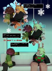 1boy 1girl 3d ass before_sex big_ass big_boobs boobs comic comic_panel couch deltarune deltarune_chapter_4 furry kris_(deltarune) manipulation noelle_holiday png roblox robloxian snowgrave