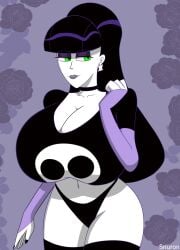 1girls 2026 artist_name ass atomickingboo big_ass big_breasts breasts breasts_bigger_than_head choker clothed clothed_female clothes clothing ear_piercing ear_ring earring earrings english english_text eyeshadow female female_focus female_only fingernails goth goth_girl gray_lips gray_lipstick green_eyes grey_lips grey_lipstick huge_breasts light-skinned_female light_skin lindel_dollice_quilten lips lipstick long_hair nails nails_painted no_pants oc original original_character painted_fingernails painted_nails pale-skinned_female pale_skin panties partially_clothed partially_clothed_female pierced_ears piercing piercings purple_eyeshadow shirt skull_earrings solo solo_female solo_focus stockings text the_besties_(atomickingboo) thick_thighs thighs