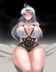 1girls bangs big_breasts big_thighs breasts busty busty_female cleavage female female_focus female_only hips hips_wider_than_shoulders hourglass_figure legs_together light-skinned_female light_skin long_hair looking_at_viewer niray_sama pale-skinned_female revealing_clothes sideboob_cutout silver_hair sitting sitting_down solo solo_female solo_focus thick thick_thighs voluptuous_female wide_hips wide_thighs yellow_eyes yixuan_(zenless_zone_zero) zenless_zone_zero