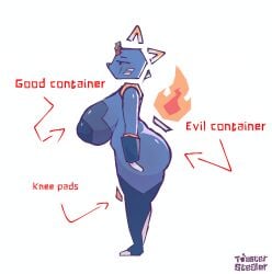 anthro areola ass big_breasts big_butt blue_body breasts domestic_cat e621 esix evil_container felid feline felis female fire flaming_tail floating_head furry hi_res humanoid inverted_nipples knee_pads machine mammal mascot meme nipples robot robot_anthro robot_girl solo tail toasterstealer