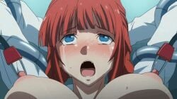 animated blue_eyes blushing breasts crying_with_eyes_open electrostimulation gif hands_behind_head hanna_college nipple_clamp nipple_torture nipples open_mouth rakuen_shinshoku_island_of_the_dead red_hair shocking_nipple tentacle tentacle_around_arm tentacle_restraint