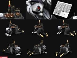 1girls anthro bambookat black_background claws female furry hair hellhound helluva_boss loona_(helluva_boss) paws white_fur