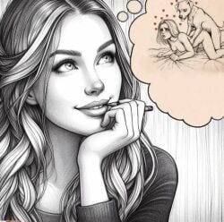 2d ai_assisted ai_generated all_fours canine canine_on_human clothing daydream doggy_style dream dreaming eyes_rolling_back female feral feral_on_female feral_on_human gripping_sheets heart human human_female human_on_feral human_penetrated imagining male mouth_open pleasure_face sex smile smiling unknown_artist zoophilia