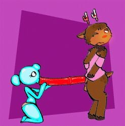 1boy 1boy1girl 1girl1boy 1girls animal_genitalia blue_body blushcrunch_studio brown_fur cock_worship cwlwhip dandy's_world dandys_world glowing_nose horsecock hyper hyper_penis kissing kissing_penis pink_topwear poppy_(dandy's_world) red_rocket reindeer reindeer_antlers reindeer_tail roblox roblox_game rudie_(dandy's_world) tagme topwear_only transfem