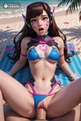 1boy 1boy1girl 1girls ahe_gao ai_generated artist_name beach bikini bikini_bottom_aside blizzard_entertainment blue_bikini breasts brown_eyes brown_hair clitoris clothing_aside cum cum_in_pussy d.va d.va_(overwatch) d.va_(overwatch_2) day facial_mark female headphones hi_res lips long_hair looking_at_viewer looking_up medium_breasts missionary navel nose open_mouth outdoors overwatch overwatch_2 patreon_username penis pov pussy r34arts saliva sand sex side-tie_bikini_bottom solo_focus speech_bubble spread_legs straight sweat swimsuit tongue tongue_out towel uncensored vaginal_penetration vaginal_sex veins veiny_penis water web_address wet whisker_markings