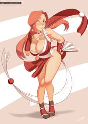 1girls blowing_kiss breasts cleavage cosplay dress fatal_fury female female_only fingerless_gloves freckles freckles_on_chest ginger gloves green_eyes human king_of_fighters large_breasts loincloth long_hair looking_at_viewer mai_shiranui mai_shiranui_(cosplay) orange_hair red_hair sillygirl sillygirl_(character) sinner sinner_comics slim snk socks solo standing teenager tied_hair twintails voluptuous wink