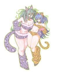2girls animal_ears artist_request belly blue_eyes blue_hair blue_lock breast_size_difference cheetah_ears cheetah_print cheetah_print_armwear cheetah_print_legwear cleavage cleavage_overflow close_together curves curvy curvy_female cute cute_face female green_eyes green_hair hand_on_another's_hip hand_on_hip isagi_yoichi itoshi_rin long_hair looking_at_viewer medium_breasts panties petite petite_female revealing revealing_breasts rule_63 sexy sexy_body sexy_clothing size_difference skimpy skimpy_clothes skirt small_breasts smaller_female tails taller_female tiger_ears tiger_print tiger_print_legwear tummy