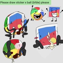 battle_for_dream_island_elsewhere beach_ball_(bfdie) bfdi bfdie blush cum_in_ass cum_on_face cum_on_penis dick filled_with_cum holding_leg_up legs_up lying_on_back lying_on_floor non_binary nonbinary nonbinary_(lore) object_show object_shows sticker_(bfdie)