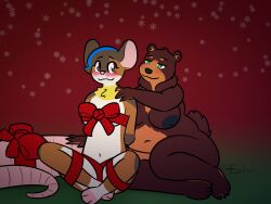 anthro bear blush breasts brown_body brown_fur eaton_(eaton_mouse) eaton_mouse mammal mouse queen queen_(bighorntbeardg) queenbear queenie wrapped wrapped_up