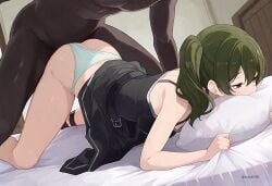 ai_generated aryuk190 bedroom bedroom_sex dark-skinned_male dark_skin partially_clothed pillow pillow_grab pillow_hug sousou_no_frieren ubel_(sousou_no_frieren) vaginal_penetration vaginal_sex white_panties