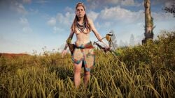 1girls 3d aloy bow_(weapon) faith103 female female_only game_screenshot horizon_forbidden_west solo topless topless_female