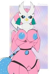 anthro art bird breasts cute_face digitalart displeasee female furry girl hips iron_bundle oc originalcharacter pink pokemon pokemonfusion pussy robot robot_girl sexy