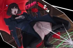 1girls deadlock female female_only hairy_pussy human mina_(deadlock) peeing pubic_hair pussy smug_ghost solo solo_female thick_thighs