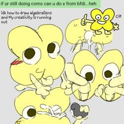 bfb bfdi cum cum_in_ass cum_on_face dick hands_on_floor looking_at_viewer lying_on_back lying_on_floor object_show object_shows on_knees tpot x_(bfb)