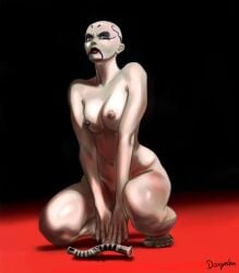 1girls asajj_ventress bald bald_female breasts clone_wars dargielen female lightsaber_hilt nipples nude pale-skinned_female pale_skin pussy solo squatting star_wars