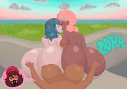 20xxtrilogy 2d 2d_(artwork) 2d_artwork 2girls1futa 3girls artist_name artist_signature ass benny_(bestbussyboi69) big_ass big_butt big_penis blue_hair brunette_hair butt buttjob cel_shaded cel_shading clouds eyes_closed french_kiss glass hat huge_ass huge_butt huge_penis kissing lacey_(lacey_games) lacey_games lips maisie_(lacey_games) penis pigtails pink_hair skatepark sunset