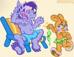 anthro breasts bulge canid canine canis chair clothing crossgender duo erection female furniture hare lagomorph leporid male male/female mammal nupogodidrawfag rabbit soyuzmultfilm swimwear volk_(wjyw) well_just_you_wait! wolf zayats_(wjyw)