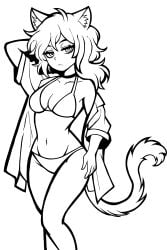 ashley_graves bikini cat_ears cat_tail lineart marcikatuwu