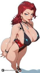 1girl ai_generated artist_name ass bead_bracelet beads black_widow_(aquatic_assassin) black_widow_(marvel) black_widow_(marvel_rivals) blue_eyes bracelet breasts cleavage covered_nipples earrings from_above full_body jewelry large_breasts lips lipstick long_hair looking_at_viewer makeup marvel marvel_comics marvel_rivals mature_female nail_polish natasha_romanoff necklace one-piece_swimsuit patreon pearl_necklace questionable red_hair red_lips red_nails sandals scarlett_johansson senpai_pixels sensitive simple_background smile solo standing swimsuit tattoo thick_thighs thighs white_background