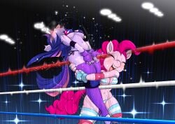 absurd_res anthro bikini blush bodily_fluids catfight clothing duo equid equine female female/female fighters fighting_ring fingerless_gloves friendship_is_magic genital_fluids gloves handwear hasbro hi_res horse knee_pads mammal match my_little_pony ne-octavoid orgasm pinkie_pie_(mlp) pony pose ryona saliva saliva_on_tongue saliva_string stirrup_legwear swimwear tongue tongue_out twilight_sparkle_(mlp) two-piece_swimsuit vaginal_fluids versus wrestler wrestling