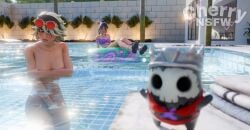 3d blush cherrynsfw classic_enf_pose clothed_female_nude_female covering_breasts covering_pussy embarrassed_nude_female female fortnite helsie_(fortnite) joni_(fortnite) stolen_swimsuit swimming_pool