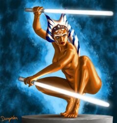 1girls ahsoka_tano alien big_breasts breasts dargielen female lightsaber nude star_wars togruta white_lightsaber