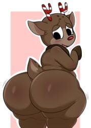 2d_(artwork) antlers ass ass_focus big_ass big_butt brown_fur commission dandy's_world dandys_world deer gatocafe12 hooves huge_ass looking_back peppermint red_nose roblox rudie_(dandy's_world) tagme textless textless_version