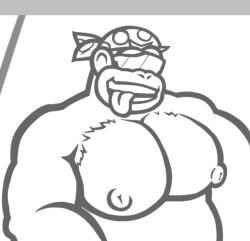 1boy 2025 2d 2d_(artwork) ages_(artist) anthro ape bandana bara biceps big_pecs donkey_kong_(series) eyewear funky_kong gorilla haplorhine looking_at_viewer male male_focus male_only monochrome muscles muscular muscular_anthro muscular_male nintendo nipples pecs primate shirtless shirtless_male smile solo sunglasses teeth tongue tongue_out topless topless_male