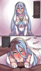 1girls 2koma :>= amber_eyes azura_(fire_emblem) big_breasts blue_hair cum_bubble dark-skinned_male dark_skin english_text fellatio female fire_emblem fire_emblem_fates hairy_male instant_loss_2koma interracial male moshimashi oral solo_focus sound_effects stray_pubic_hair tagme text text_box