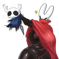 1boy 1girls big_breasts breasts busty child_bearing_hips curvy curvy_figure enormous_breasts female giant_breasts gigantic_breasts hollow_knight hornet_(hollow_knight) huge_breasts large_breasts massive_breasts protagonist_(hollow_knight) smaller_male sweat sweatdrop taller_female thick_thighs thighs thunder_thighs voluptuous voluptuous_female wide_hips