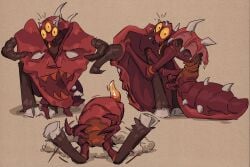 3:2 animal_genitalia arthropod blush carapace demon digging doom_of_mokhaiotl_(runescape) erection feral genital_slit genitals hi_res hooves horn insect jagex male mandibles mantis monster old_school_runescape orange_penis penis runescape shield solo spikes spikes_(anatomy) surprised tapering_penis toony vonepitaph