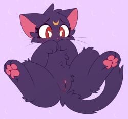 2026 blush body_blush cheek_tuft clitoris colored covering covering_mouth covering_self digital_drawing_(artwork) digital_media_(artwork) domestic_cat drawwhenhorny embarrassed eyelashes facial_tuft felid feline felis female feral flat_colors genitals head_tuft hi_res luna_(sailor_moon) mammal pawpads paws pink_nose pink_pawpads pupils sailor_moon_(series) simple_background solo spread_legs spreading tail tuft vulva vulva_blush whiskers white_pupils