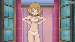 1girls animated blonde_hair blue_eyes dancing fankifalu panties pokemon pokemon_xy serena_(pokemon) short_hair small_breasts sound striptease swaying_hips tagme video