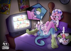 2_toes 3_toes absurd_res ambiguous_gender anal anthro baggy_(artist) balls barefoot bed bedroom blue_body blue_skin bodily_fluids claws clock controller countershade_feet countershading cum cum_on_feet detailed_background digit_ring digital_media_(artwork) drake_(drake_drizzile) drizzile duo ejaculation electronics fan_character feathers feet foot_fetish foot_focus foot_play footjob fur furniture gaming generation_4_pokemon generation_8_pokemon genital_fluids genitals green_markings hi_res inside jewelry kerolink male male/male mario_bros markings musk musky_feet nintendo nude oral paws penile penis pink_body pink_fur pink_soles plantigrade playing_video_game pokemon pokemon_(species) pokemorph purple_eyes rimming ring scalie sex sitting sitting_on_another soles super_smash_bros. tail television the_legend_of_zelda toe_claws toe_ring toes tongue two_tone_feet two_tone_paws weavile wrinkled_feet wrinkles