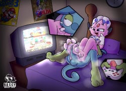 2_toes 3_toes absurd_res ambiguous_gender anal anthro baggy_(artist) balls barefoot bed bedroom blue_body blue_skin claws clock controller countershade_feet countershading detailed_background digit_ring digital_media_(artwork) drake_(drake_drizzile) drizzile duo electronics fan_character feathers feet foot_fetish foot_focus foot_play footjob fur furniture gaming generation_4_pokemon generation_8_pokemon genitals green_markings hi_res inside jewelry kerolink male male/male mario_bros markings musk musky_feet nintendo nude oral paws penile penis pink_body pink_fur pink_soles plantigrade playing_video_game pokemon pokemon_(species) pokemorph purple_eyes rimming ring scalie sex sitting sitting_on_another soles super_smash_bros. tail television the_legend_of_zelda toe_claws toe_ring toes tongue two_tone_feet two_tone_paws weavile wrinkled_feet wrinkles
