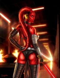 1girls alien ass big_ass dargielen darth_talon female lightsaber red_lightsaber red_skin solo star_wars