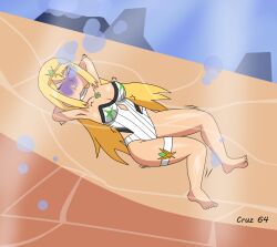 1girls cruz64 drowning female mythra mythra_(xenoblade) nintendo puffy_cheeks solo swimsuit underwater xenoblade_(series) xenoblade_chronicles_2