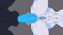 anal anal_insertion anal_sex animated anthro anthro_on_anthro bigger_male black_fur blue_anus blue_penis blue_vulva canine canine_penis caprine clitoris from_behind from_below_view fur gif half_way_in huge_balls huge_cock kindred knot_in_sheath knotted_penis lamb_(league_of_legends) league_of_legends markings nude pussy_lips sheep_tail size_difference stomach_bulge tagme white_fur wolf_(league_of_legends) zacsart